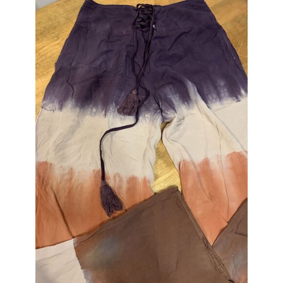 easel Pants - Easel Challis Tie Dye Small Pants Ombré~tie Closure~Bohemian Loose